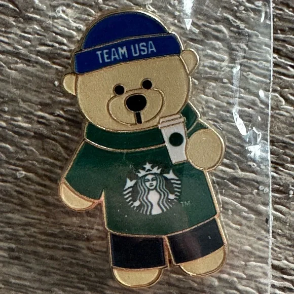 NEW Starbucks Team USA Bear Pin 2026 Olympics Employee Exclusive Rare Barista - Picture 3 of 5